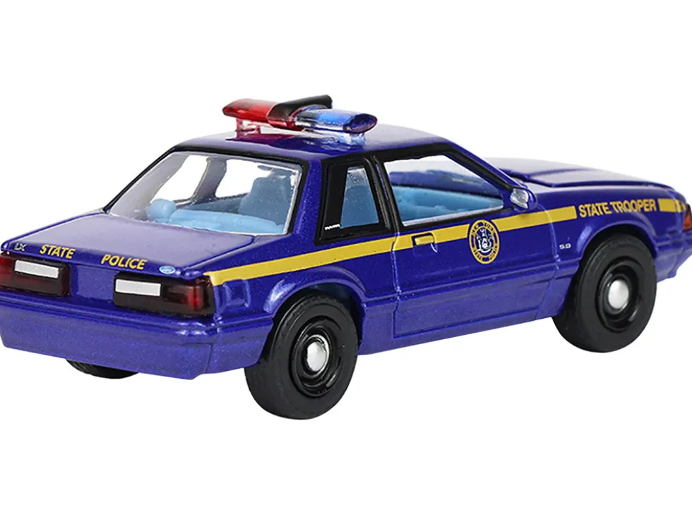 1988 Ford Mustang "New York State Police" Blue with Yellow Stripes and Blue Interior "Hot Pursuit" Series 8 1/64 Diecast Model Car by Greenlight
