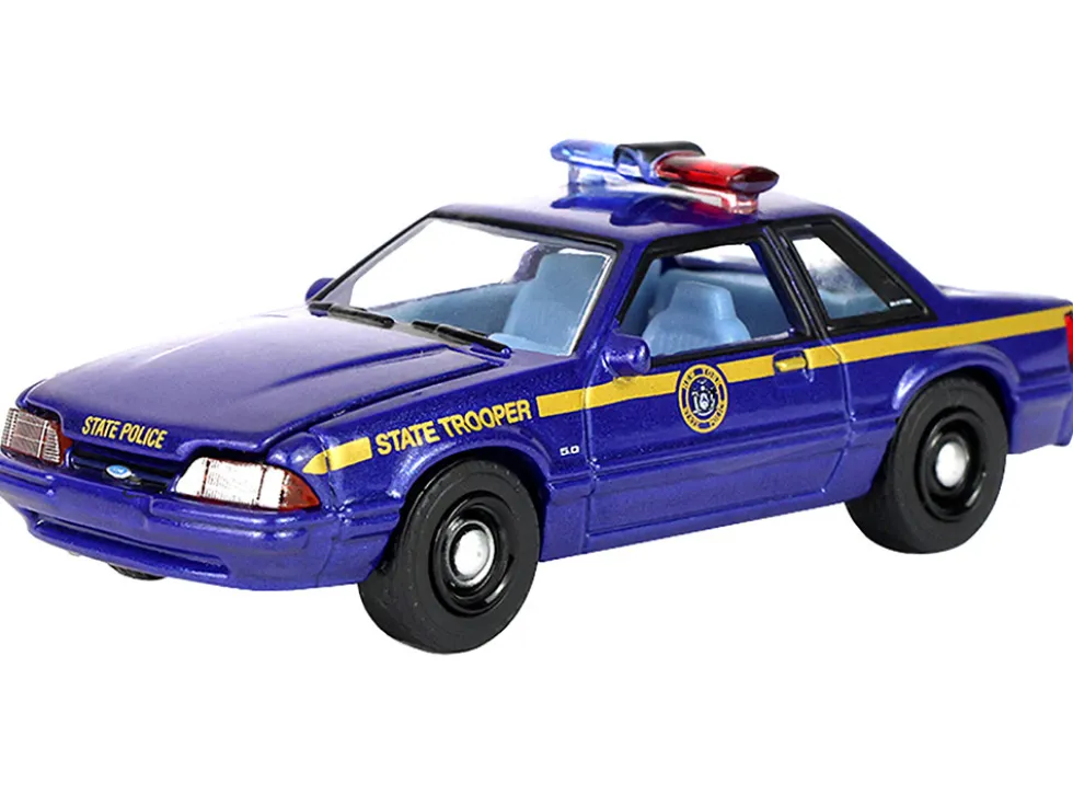 1988 Ford Mustang "New York State Police" Blue with Yellow Stripes and Blue Interior "Hot Pursuit" Series 8 1/64 Diecast Model Car by Greenlight