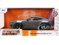 2024 Ford Mustang RTR Gray with Green Wheels "Bigtime Muscle" Series 1/24 Diecast Model Car by Jada