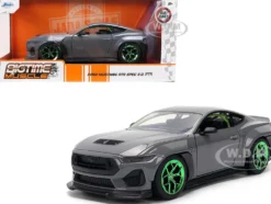 2024 Ford Mustang RTR Gray with Green Wheels "Bigtime Muscle" Series 1/24 Diecast Model Car by Jada