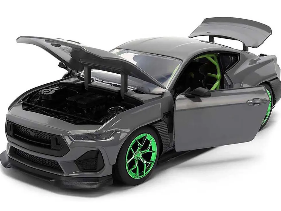 2024 Ford Mustang RTR Gray with Green Wheels "Bigtime Muscle" Series 1/24 Diecast Model Car by Jada