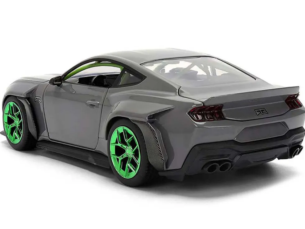 2024 Ford Mustang RTR Gray with Green Wheels "Bigtime Muscle" Series 1/24 Diecast Model Car by Jada