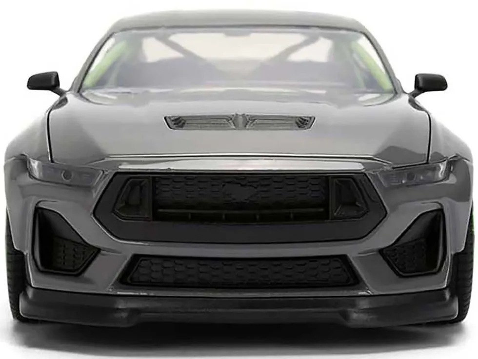2024 Ford Mustang RTR Gray with Green Wheels "Bigtime Muscle" Series 1/24 Diecast Model Car by Jada
