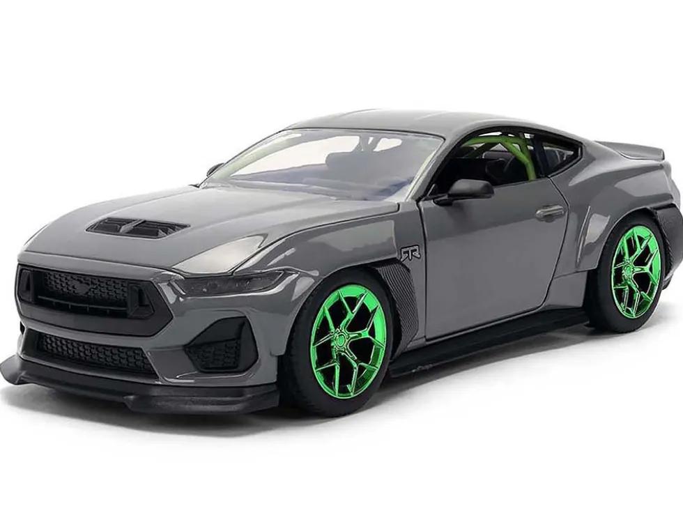 2024 Ford Mustang RTR Gray with Green Wheels "Bigtime Muscle" Series 1/24 Diecast Model Car by Jada