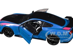 Ford Mustang Shelby GT500 Blue Metallic with Pink Stripes and Black Hood and Top "Pink Slips" Series 1/18 Diecast Model Car by Jada