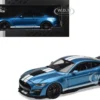 2022 Ford Mustang Shelby GT500 Blue Metallic with White Stripes 1/18 Diecast Model Car by IXO Models