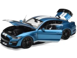 2022 Ford Mustang Shelby GT500 Blue Metallic with White Stripes 1/18 Diecast Model Car by IXO Models