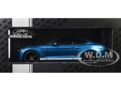 2022 Ford Mustang Shelby GT500 Blue Metallic with White Stripes 1/18 Diecast Model Car by IXO Models