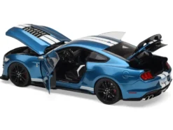 2022 Ford Mustang Shelby GT500 Blue Metallic with White Stripes 1/18 Diecast Model Car by IXO Models