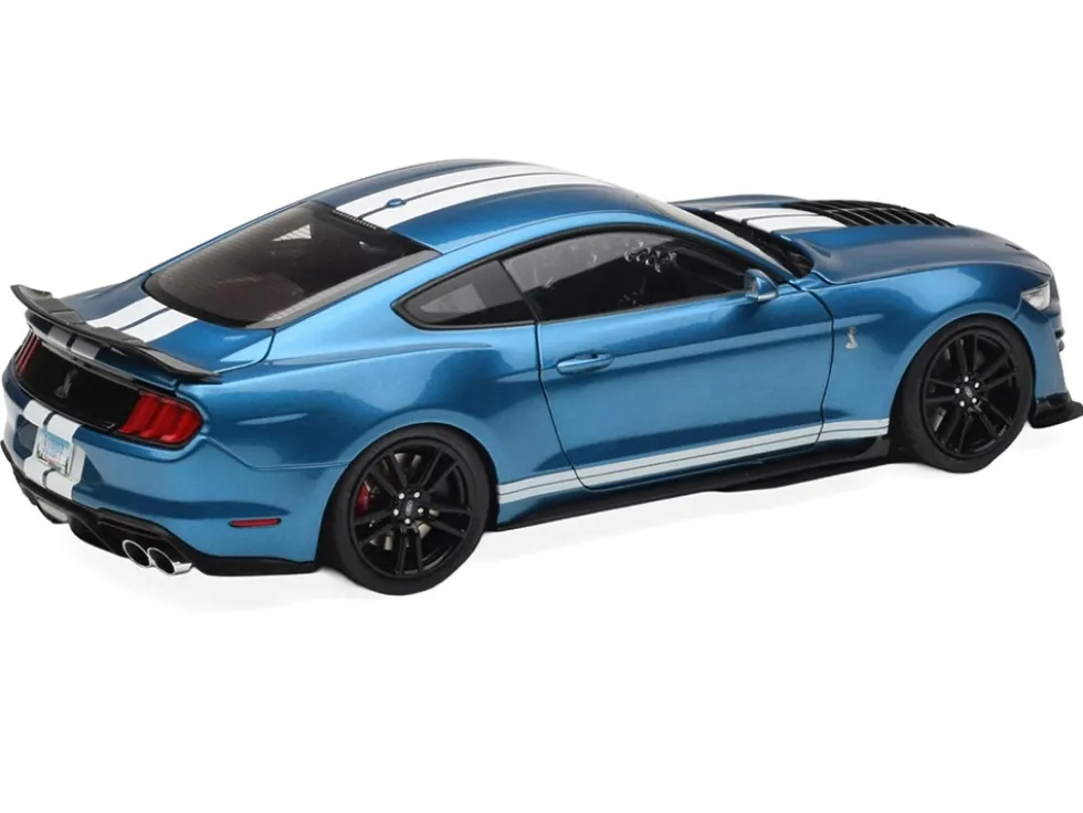 2022 Ford Mustang Shelby GT500 Blue Metallic with White Stripes 1/18 Diecast Model Car by IXO Models