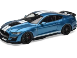 2022 Ford Mustang Shelby GT500 Blue Metallic with White Stripes 1/18 Diecast Model Car by IXO Models