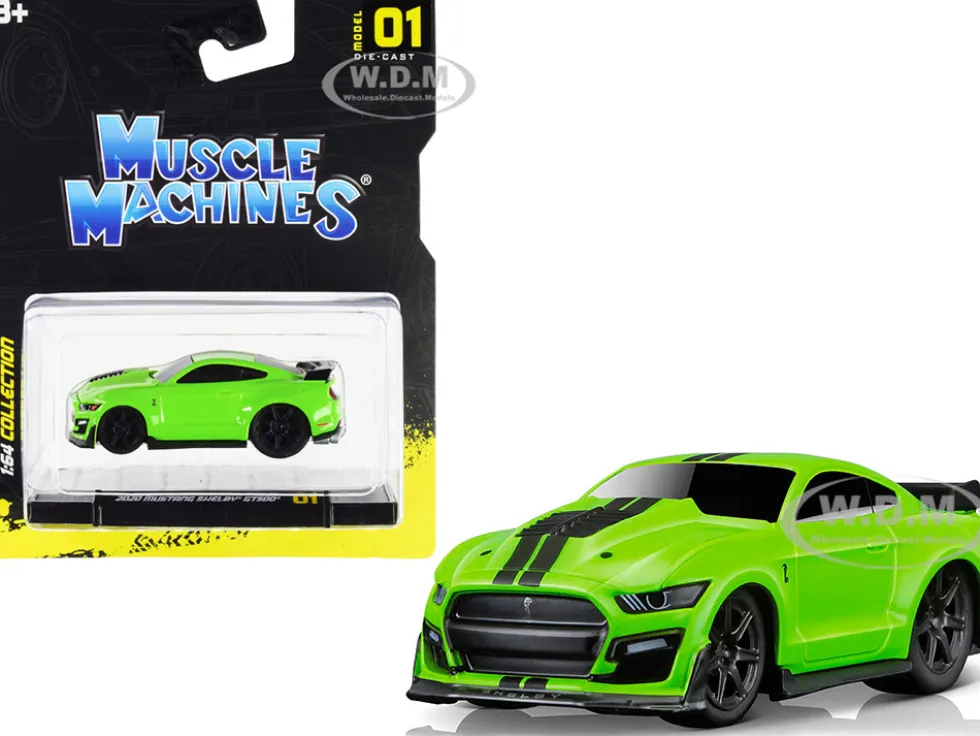 2020 Ford Mustang Shelby GT500 Bright Green Black Stripes 1/64 Diecast Model Car Muscle Machines 15550