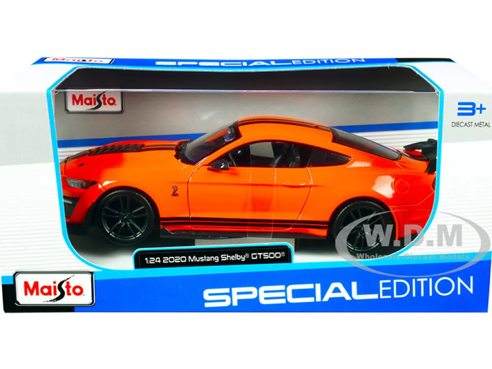 2020 Ford Mustang Shelby GT500 Bright Orange Black Stripes 1/24 Diecast Model Car Maisto 31532