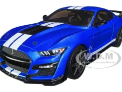 2020 Ford Mustang Shelby GT500 Fast Track Ford Performance Blue Metallic White Stripes 1/18 Diecast Model Car Solido S1805901