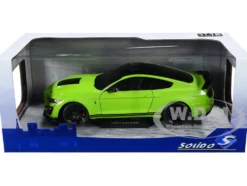 2020 Ford Mustang Shelby GT500 Grabber Lime Green Metallic with Black Top Stripes 1/18 Diecast Model Car Solido S1805902