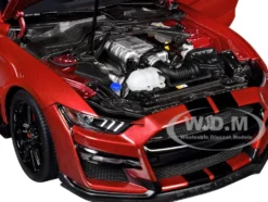 Ford Mustang Shelby GT500 Rapid Red Metallic with Black Stripes 1/18 Model Car by Autoart