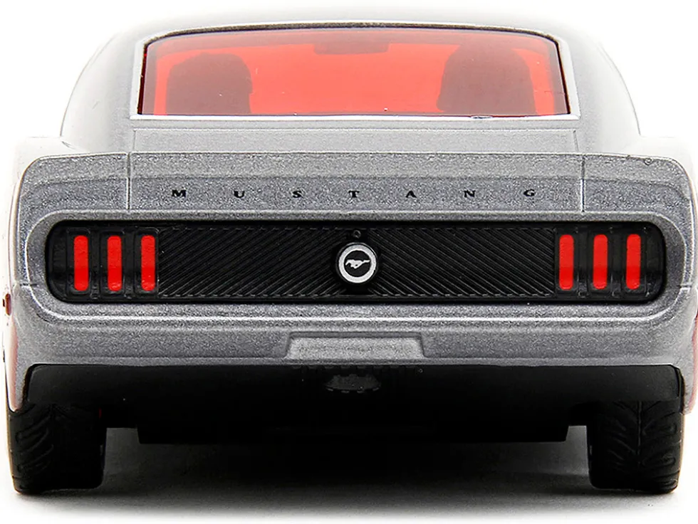 1969 Ford Mustang Silver Metallic and Dark Red and Star Lord Diecast Figure Marvel Guardians of the Galaxy Hollywood Rides Series 1/32 Diecast Model Car Jada 33077