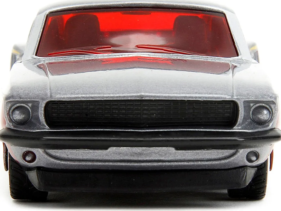1969 Ford Mustang Silver Metallic and Dark Red and Star Lord Diecast Figure Marvel Guardians of the Galaxy Hollywood Rides Series 1/32 Diecast Model Car Jada 33077
