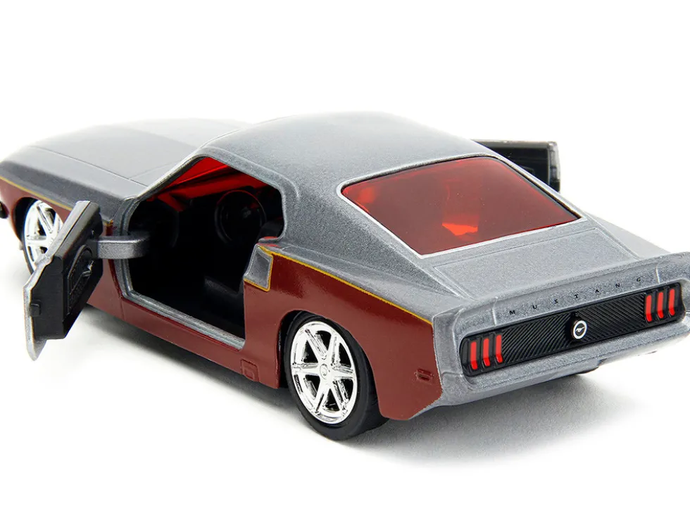 1969 Ford Mustang Silver Metallic and Dark Red and Star Lord Diecast Figure Marvel Guardians of the Galaxy Hollywood Rides Series 1/32 Diecast Model Car Jada 33077