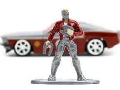 1969 Ford Mustang Silver Metallic and Dark Red and Star Lord Diecast Figure Marvel Guardians of the Galaxy Hollywood Rides Series 1/32 Diecast Model Car Jada 33077