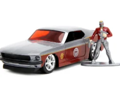 1969 Ford Mustang Silver Metallic and Dark Red and Star Lord Diecast Figure Marvel Guardians of the Galaxy Hollywood Rides Series 1/32 Diecast Model Car Jada 33077