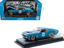 1970 Ford Mustang Sportsroof #70 Blue Metallic with White Stripes Limited Edition to 4050 pieces Worldwide 1/24 Diecast Model Car by M2 Machines