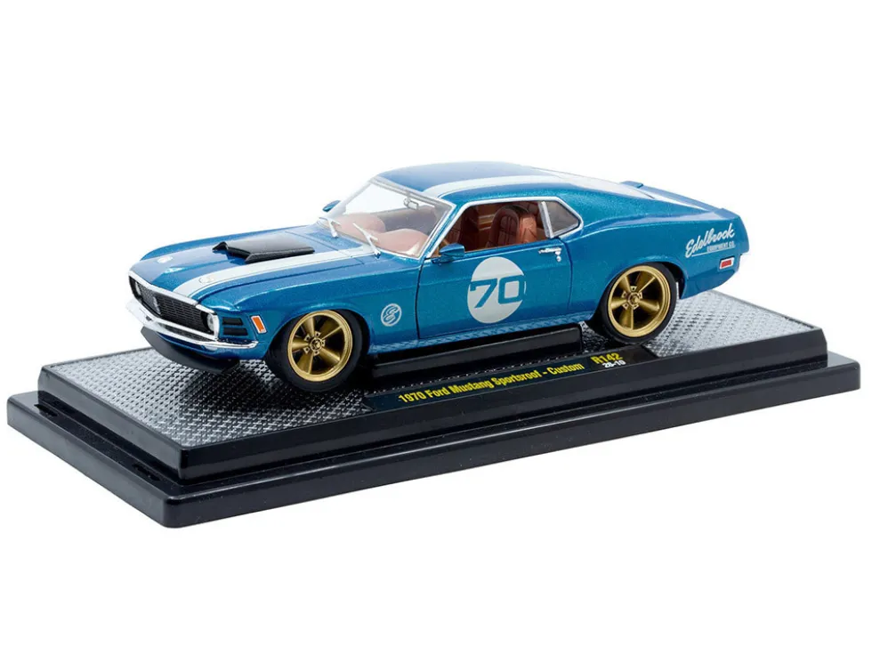 1970 Ford Mustang Sportsroof #70 Blue Metallic with White Stripes Limited Edition to 4050 pieces Worldwide 1/24 Diecast Model Car by M2 Machines