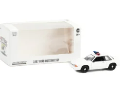 1987 1993 Ford Mustang SSP White Police Car with Light Bar Hot Pursuit Hobby Exclusive Series 1/64 Diecast Model Car by Greenlight GL43008L
