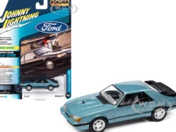 1986 Ford Mustang SVO Light Regatta Blue Metallic Black Stripes Classic Gold Collection Series Limited Edition 12768 pieces Worldwide 1/64 Diecast Model Car Johnny Lightning JLCG029-JLSP247A