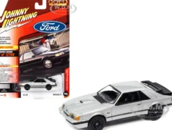 1986 Ford Mustang SVO Silver Metallic Black Stripes Classic Gold Collection Series Limited Edition 12768 pieces Worldwide 1/64 Diecast Model Car Johnny Lightning JLCG029-JLSP247B