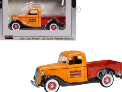 1937 Ford Pickup Truck Minneapolis Moline Orange with Red Truck Bed and Black Fenders 1/25 Diecast Model Car SpecCast SCT928