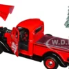 1937 Ford Pickup Truck Red and Black Merry Christmas with Tree Accessory 1/24 Diecast Model Car Motormax 73233RBIXMT