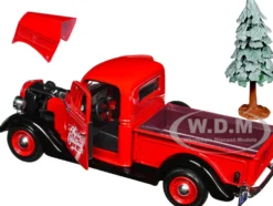1937 Ford Pickup Truck Red and Black Merry Christmas with Tree Accessory 1/24 Diecast Model Car Motormax 73233RBIXMT