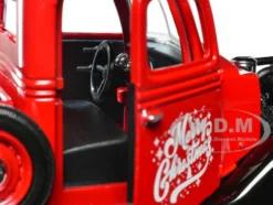 1937 Ford Pickup Truck Red and Black Merry Christmas with Tree Accessory 1/24 Diecast Model Car Motormax 73233RBIXMT