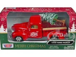 1940 Ford Pickup Truck Red Merry Christmas with Tree Accessory 1/24 Diecast Model Car Motormax 73234RBIXMT
