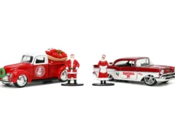1941 Ford Pickup Truck Red White Santa's Workshop 1957 Chevrolet Bel Air Red Metallic White Express 25 Mr. and Mrs. Santa Claus Diecast Figures Holiday Rides Series 1/32 Diecast Model Cars Jada 34441