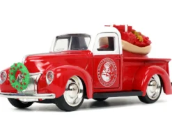 1941 Ford Pickup Truck Red White Santa's Workshop 1957 Chevrolet Bel Air Red Metallic White Express 25 Mr. and Mrs. Santa Claus Diecast Figures Holiday Rides Series 1/32 Diecast Model Cars Jada 34441