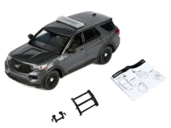 2022 Ford Police Interceptor Utility Dark Gray Metallic "Builder's Kit" with Flashing Light Bar and Front and Rear Lights and Sounds 1/24 Diecast Model Car by Motormax