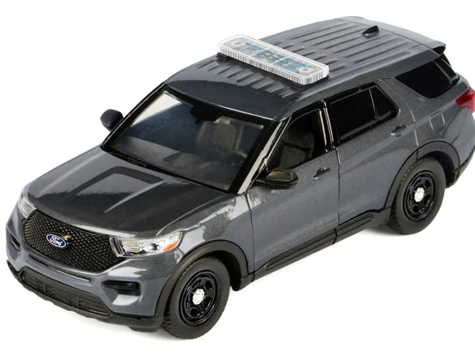 2022 Ford Police Interceptor Utility Dark Gray Metallic "Builder's Kit" with Flashing Light Bar and Front and Rear Lights and Sounds 1/24 Diecast Model Car by Motormax