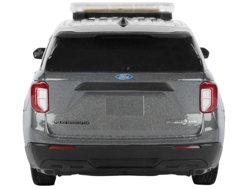 2022 Ford Police Interceptor Utility Dark Gray Metallic "Builder's Kit" with Flashing Light Bar and Front and Rear Lights and Sounds 1/24 Diecast Model Car by Motormax