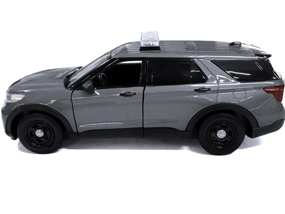 2022 Ford Police Interceptor Utility Dark Gray Metallic "Builder's Kit" with Flashing Light Bar and Front and Rear Lights and Sounds 1/24 Diecast Model Car by Motormax