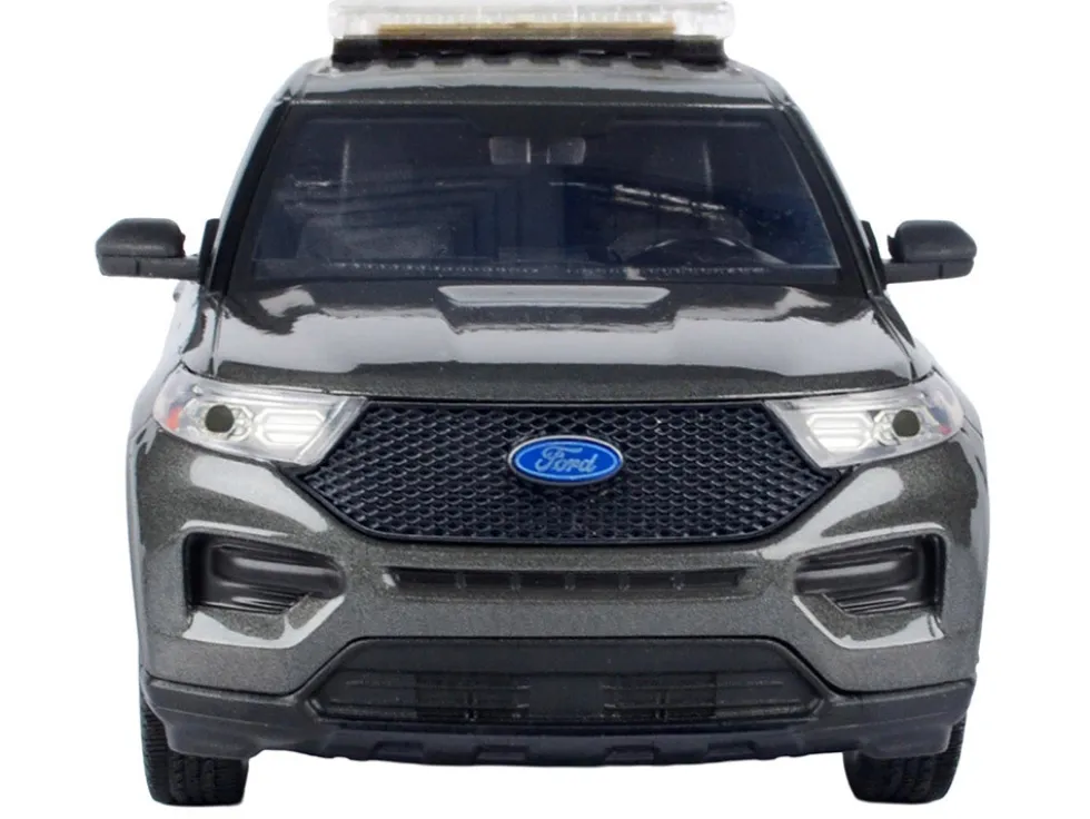 2022 Ford Police Interceptor Utility Dark Gray Metallic "Builder's Kit" with Flashing Light Bar and Front and Rear Lights and Sounds 1/24 Diecast Model Car by Motormax