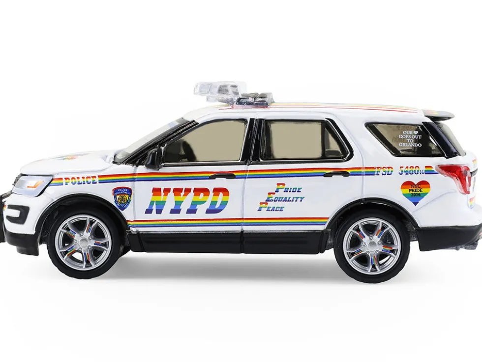 2016 Ford Police Interceptor Utility "New York Police Department (NYPD) Pride Livery" White with Rainbow Stripes "Hot Pursuit" Series 47 1/64 Diecast Model Car by Greenlight