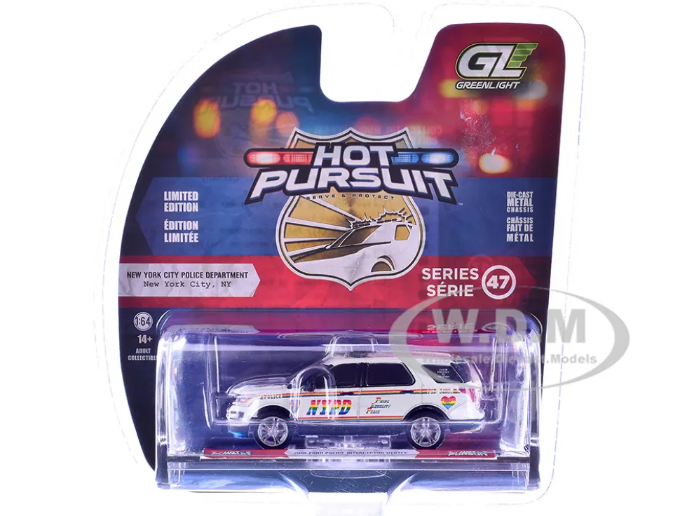 2016 Ford Police Interceptor Utility "New York Police Department (NYPD) Pride Livery" White with Rainbow Stripes "Hot Pursuit" Series 47 1/64 Diecast Model Car by Greenlight