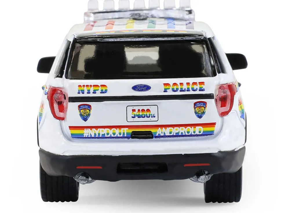 2016 Ford Police Interceptor Utility "New York Police Department (NYPD) Pride Livery" White with Rainbow Stripes "Hot Pursuit" Series 47 1/64 Diecast Model Car by Greenlight