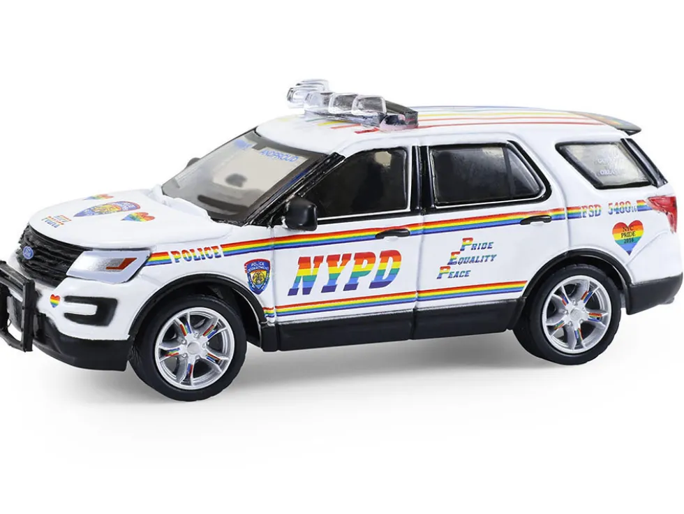2016 Ford Police Interceptor Utility "New York Police Department (NYPD) Pride Livery" White with Rainbow Stripes "Hot Pursuit" Series 47 1/64 Diecast Model Car by Greenlight
