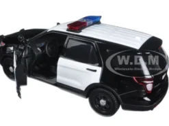2015 Ford Police Interceptor Utility Black White Flashing Light Bar Front Rear Lights 2 Sounds 1/24 Diecast Model Car Motormax 79536