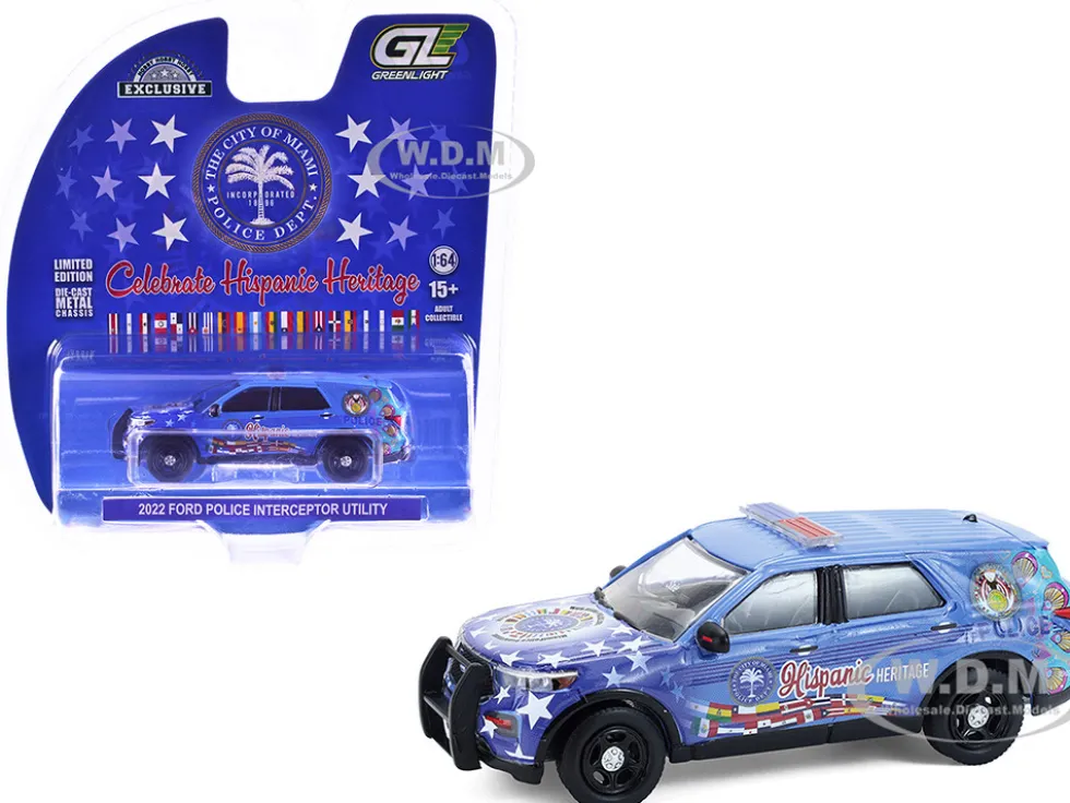 2022 Ford Police Interceptor Utility "Miami Police Department Hispanic Heritage Month" Blue with Graphics "Hobby Exclusive" Series 1/64 Diecast Model Car by Greenlight