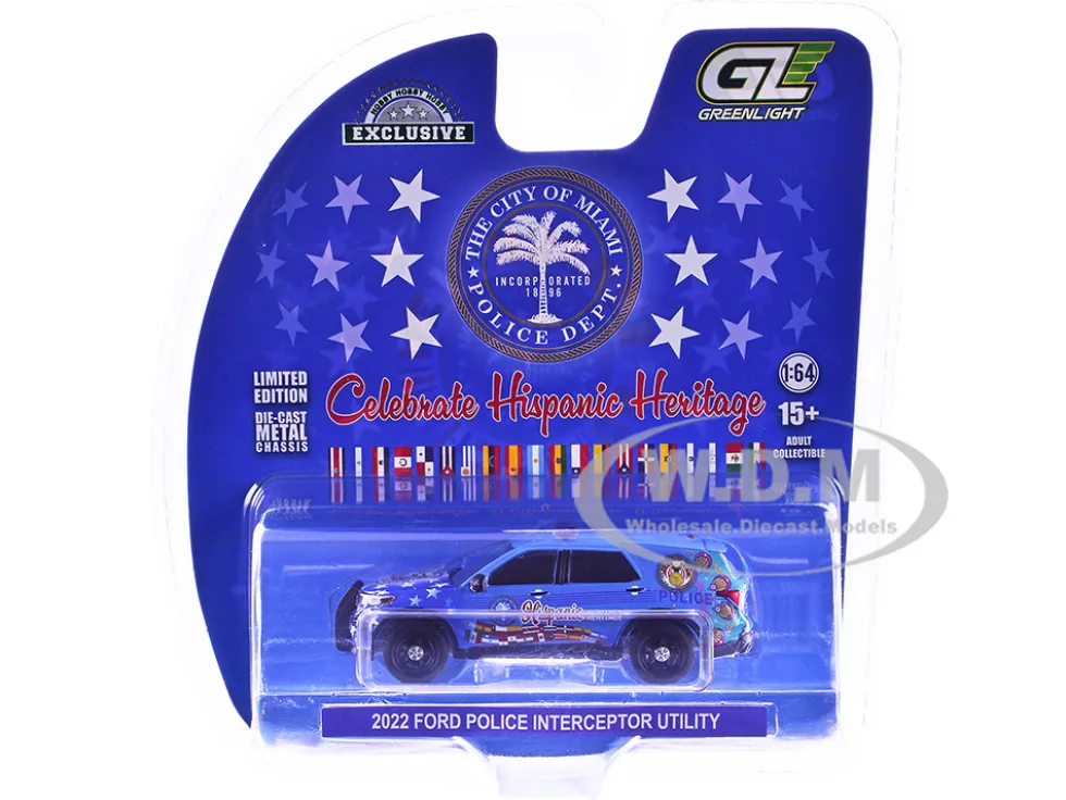 2022 Ford Police Interceptor Utility "Miami Police Department Hispanic Heritage Month" Blue with Graphics "Hobby Exclusive" Series 1/64 Diecast Model Car by Greenlight