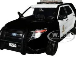 2015 Ford Police Interceptor Utility Black and White Los Angeles Police Department LAPD with Flashing Light Bar and Front and Rear Lights and Sounds 1/24 Diecast Model Car Motormax 79540